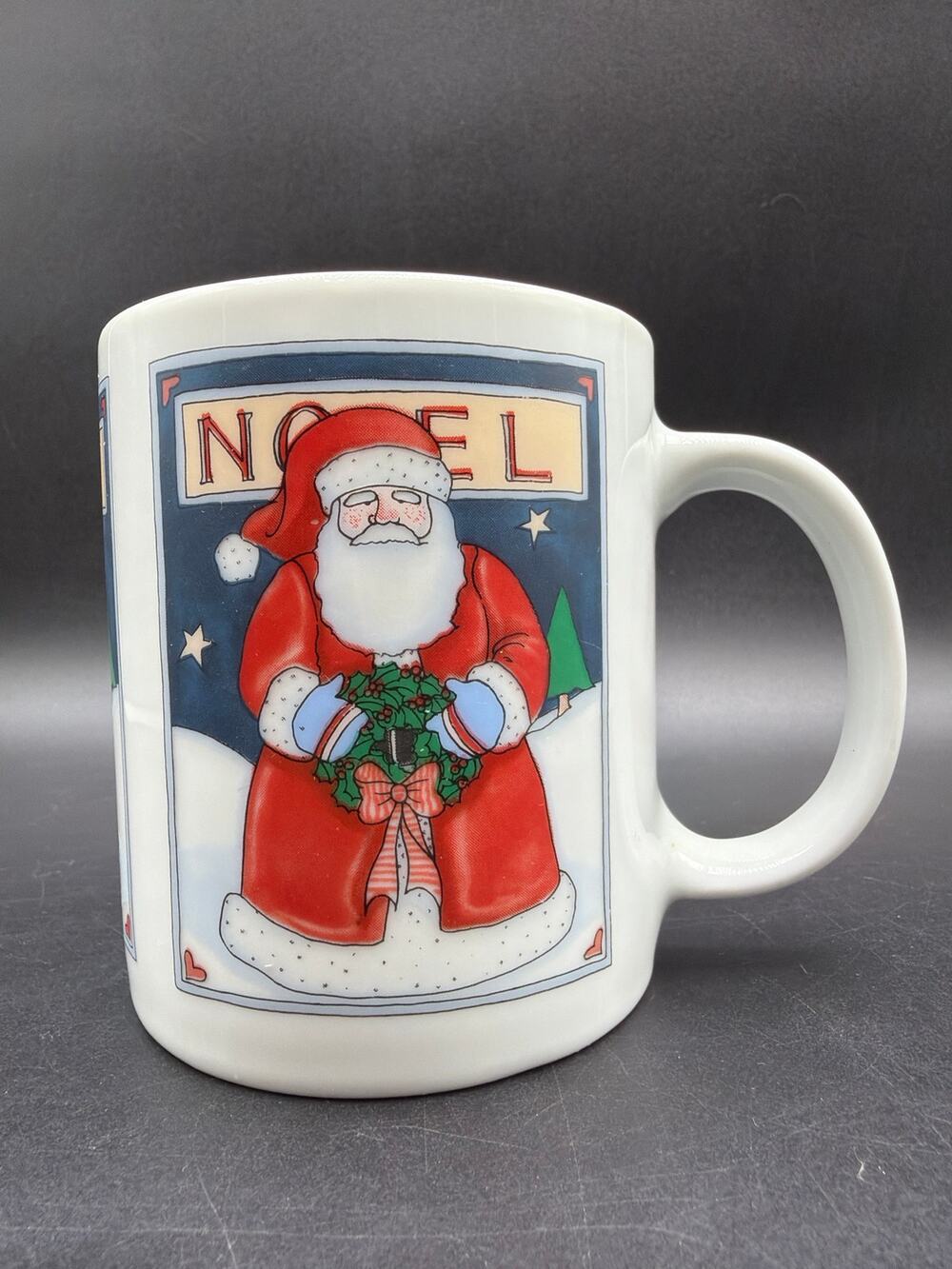Vintage 1991 Houston Foods NOEL Santa Christmas Mug Holiday Ceramic Cup